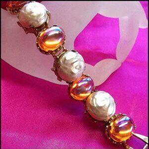 1950s Mabe Pearl and Marigold Carnival Glass Vintage Bracelet 15384